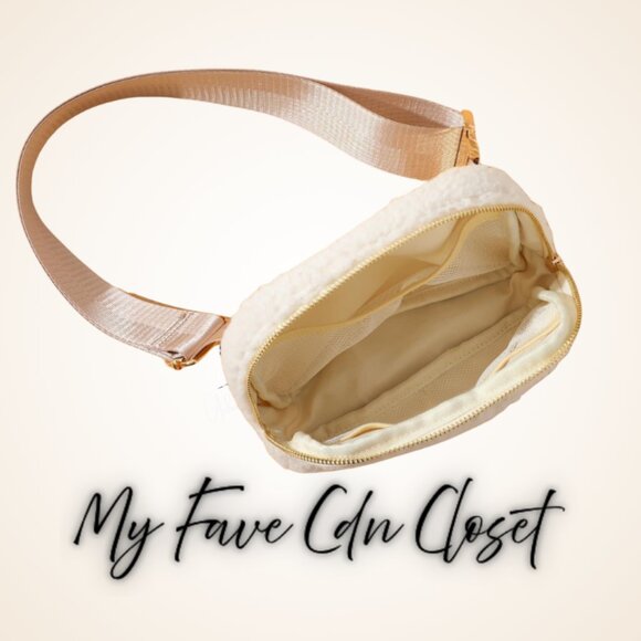 NEW Cream SHERPA Crossbody Belt Bag**ROSE GOLD buckles - Picture 3 of 7